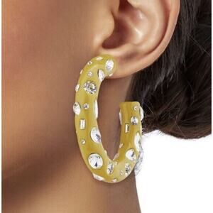 DanniJo Designer Kelly Swarovski/ Acrylic Marigold Yellow Chunky Hoop Earrings‎